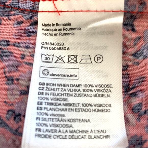 H & M Dress Red Floral Faux Wrap Ruffled Sleeves Ruffled Trim Dress Size 2 NEW - Picture 11 of 16